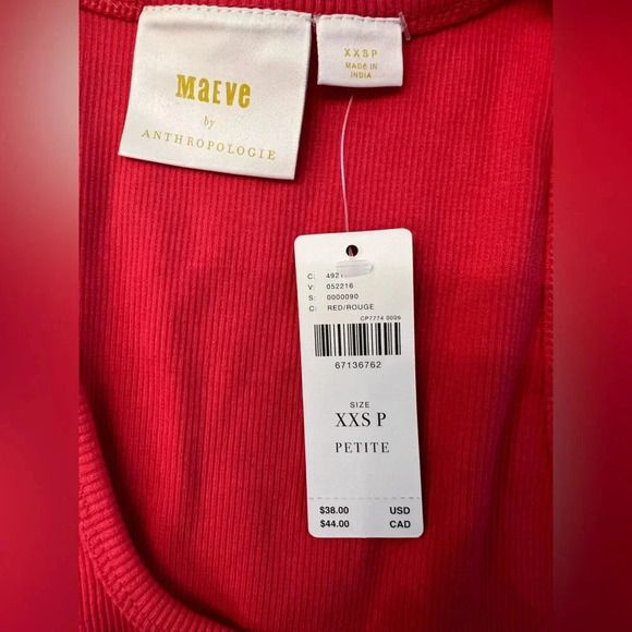 NWT Maeve by Anthropologie Red Ribbed Tank Top Size XXS Petite - Picture 3 of 8